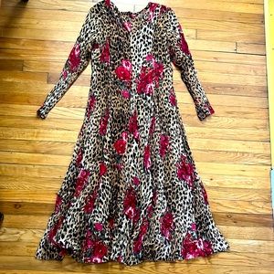 Vintage 90s rayon midi dress animal floral print